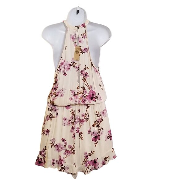 American Eagle Floral Romper M Ivory Purple Sleeveless Boho 1 Piece Playsuit NEW - Picture 3 of 7